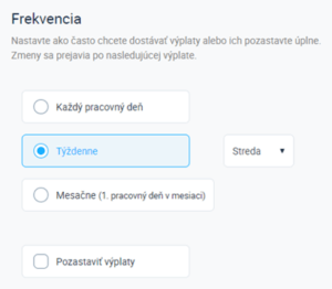 TrustPay - frekvencia vyplacania