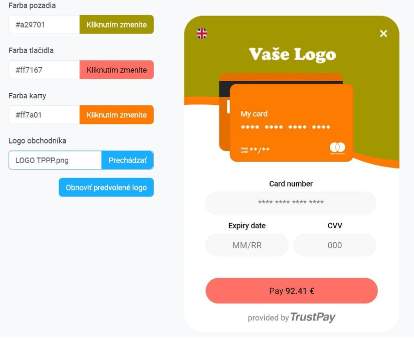 TrustPay - vlastny dizajn platobnej brany